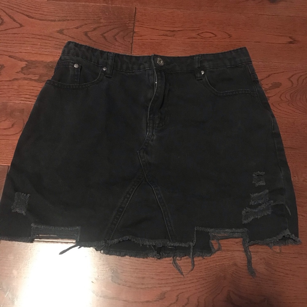 Cropp distressed black denim skirt